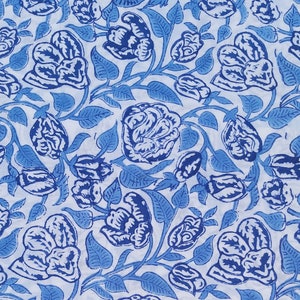 Hand Block Print Cotton Fabric. Blue Floral Pint Fabric, Indian Handmade Fabric, Sewing Fabric By The Yard, Dressmaking Fabric, Kids Fabric