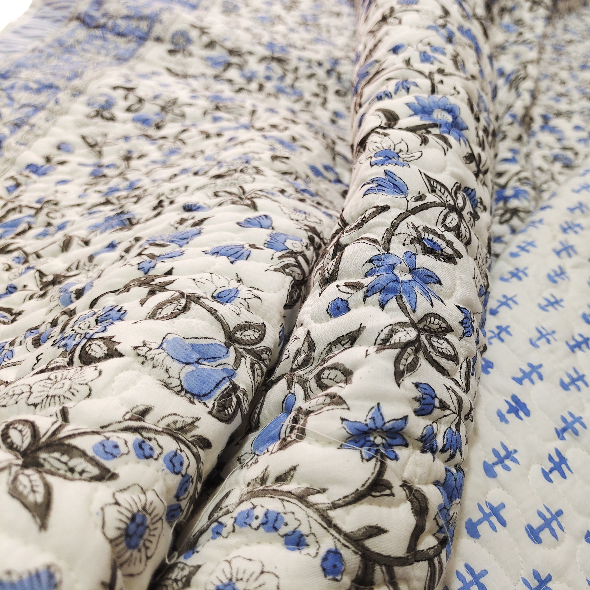 Hand Block Print Cotton Quilt Twin Quilt Reversible Quilt Etsy