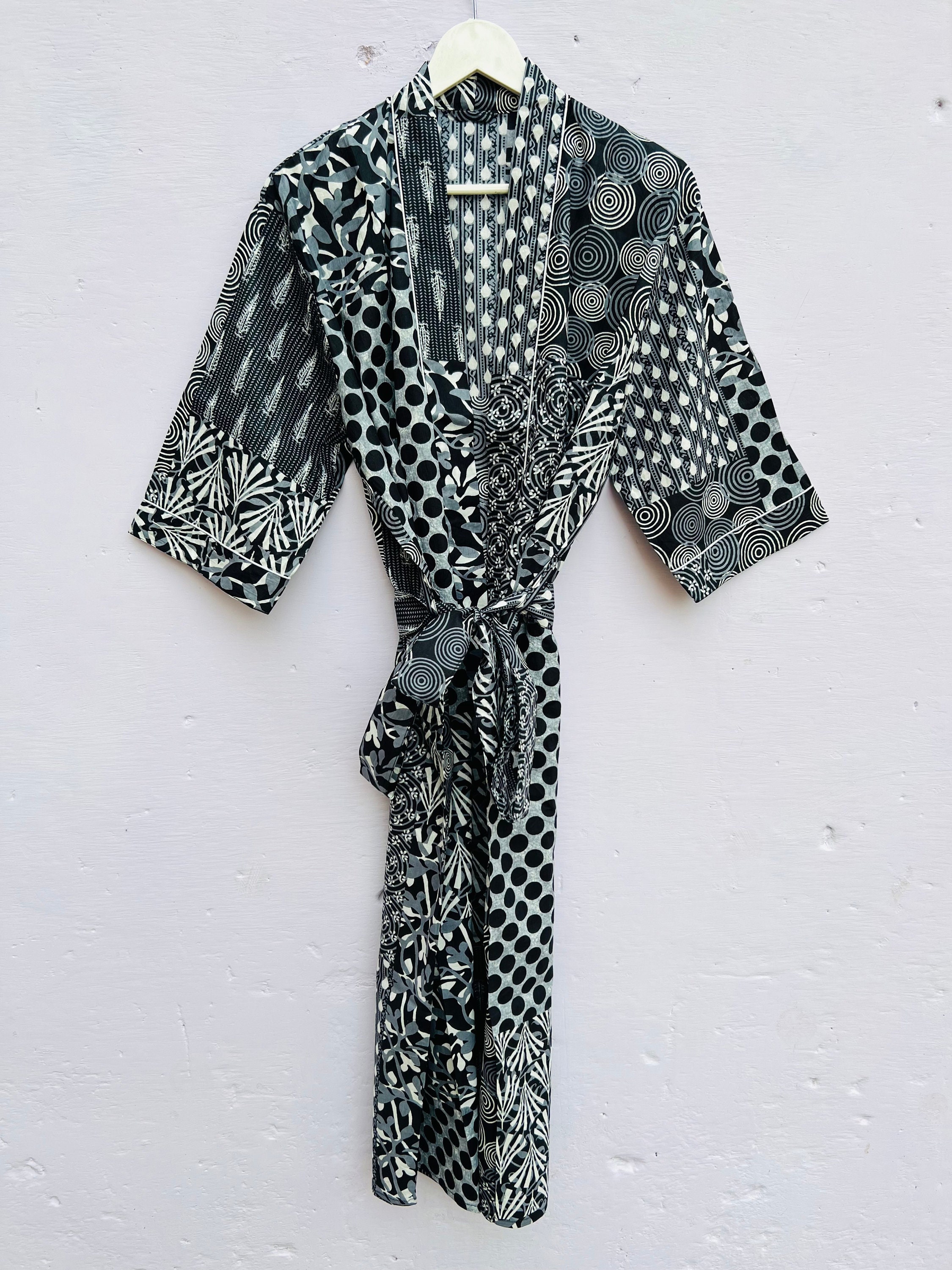 white christmas dresses Boss Monogram-pattern Dressing Gown in Cotton-Blend Terry Black