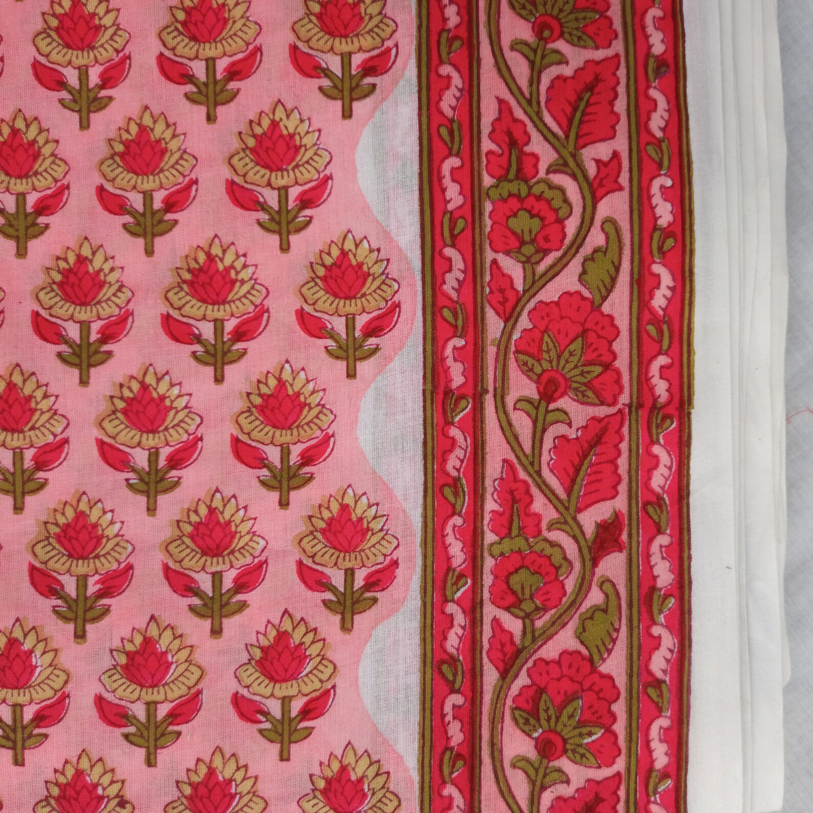 Anokhi Block Print Cotton Fabric Pink Floral Design Fabric Etsy