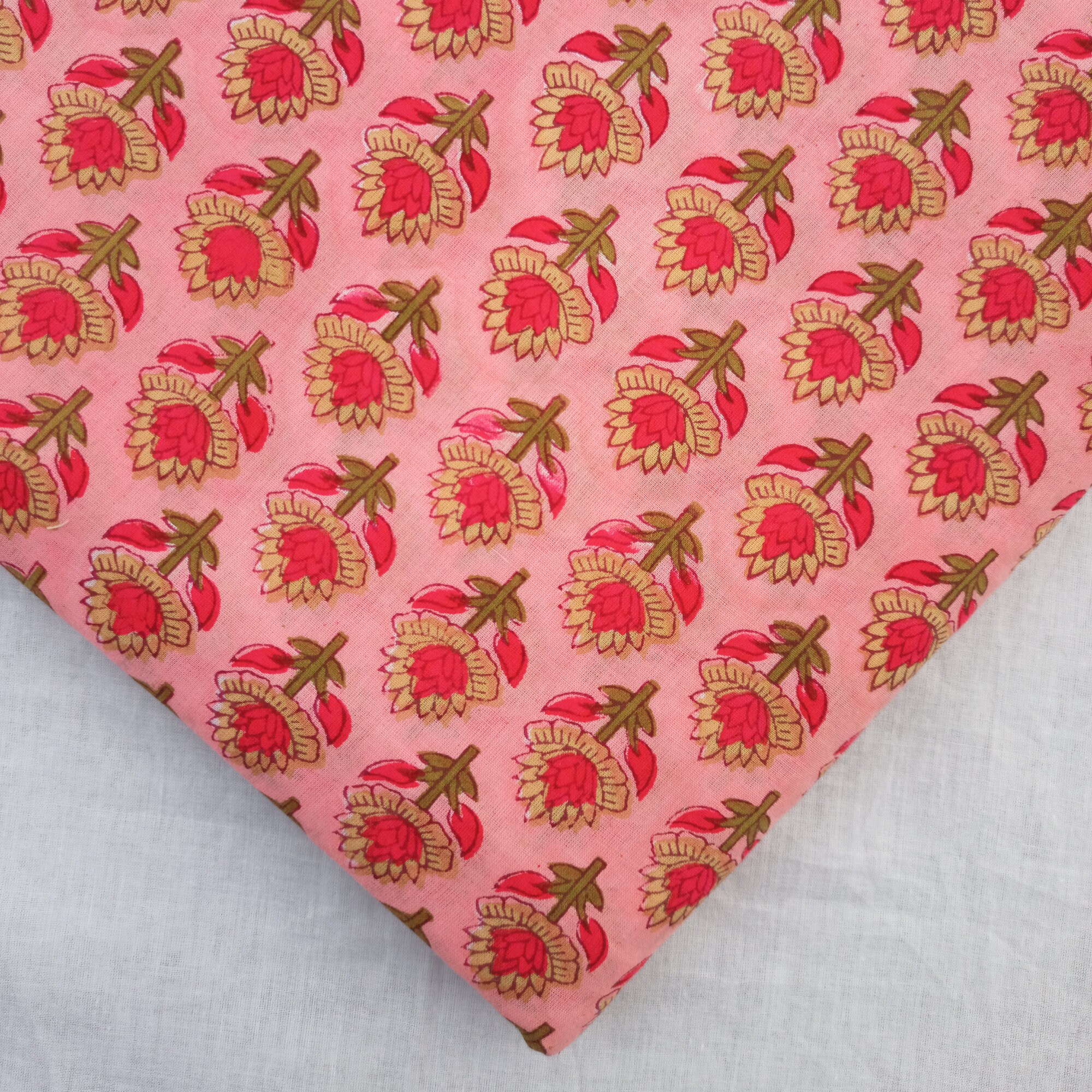 Anokhi Block Print Cotton Fabric Pink Floral Design Fabric Etsy