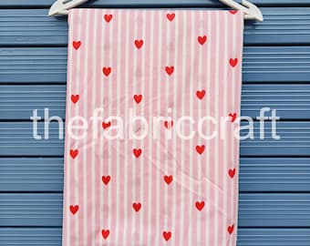 Heart Print Cotton Fabric: Hand Block Printed Indian Cotton