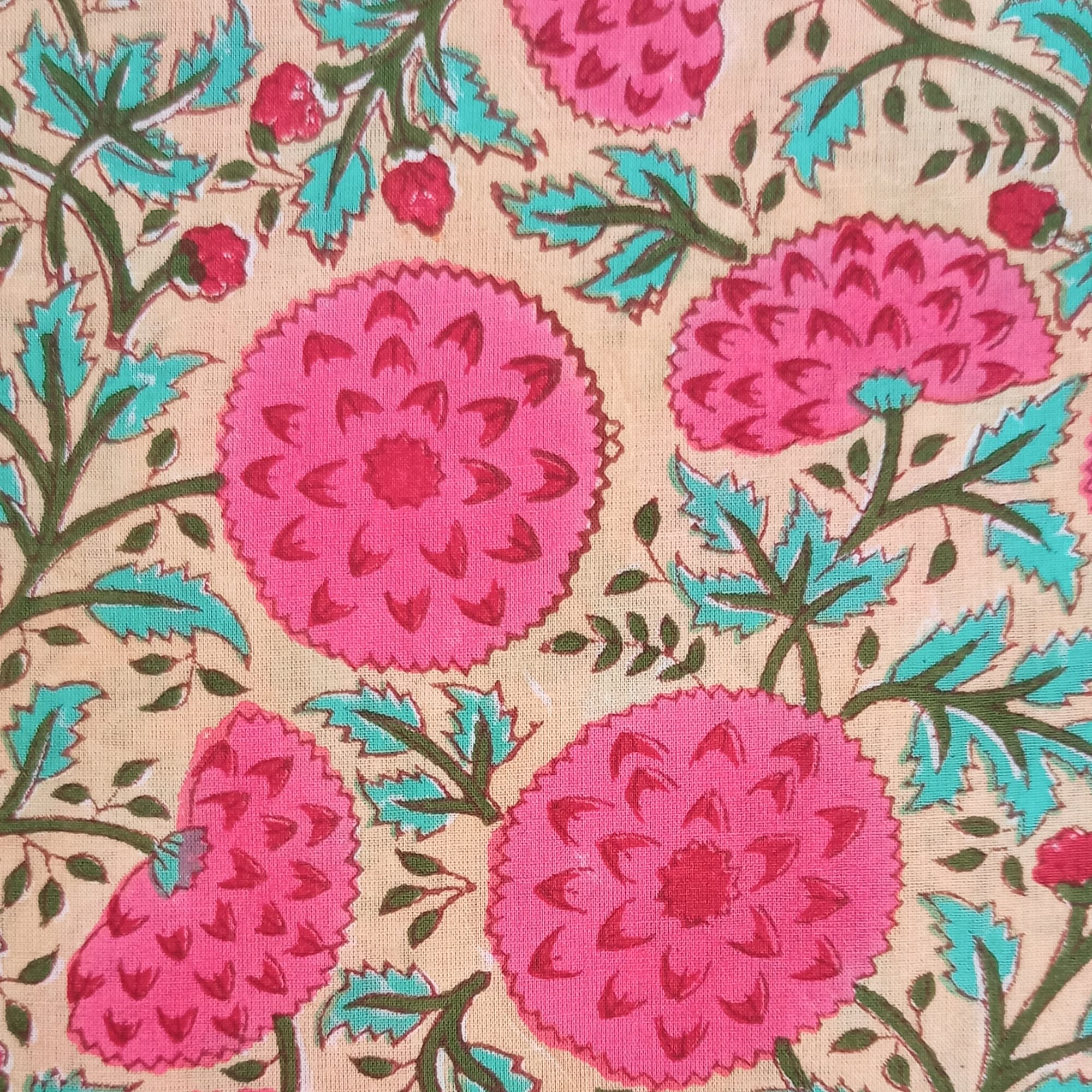 Pink Floral Print Block Print Fabric Indian Cotton Fabric Etsy