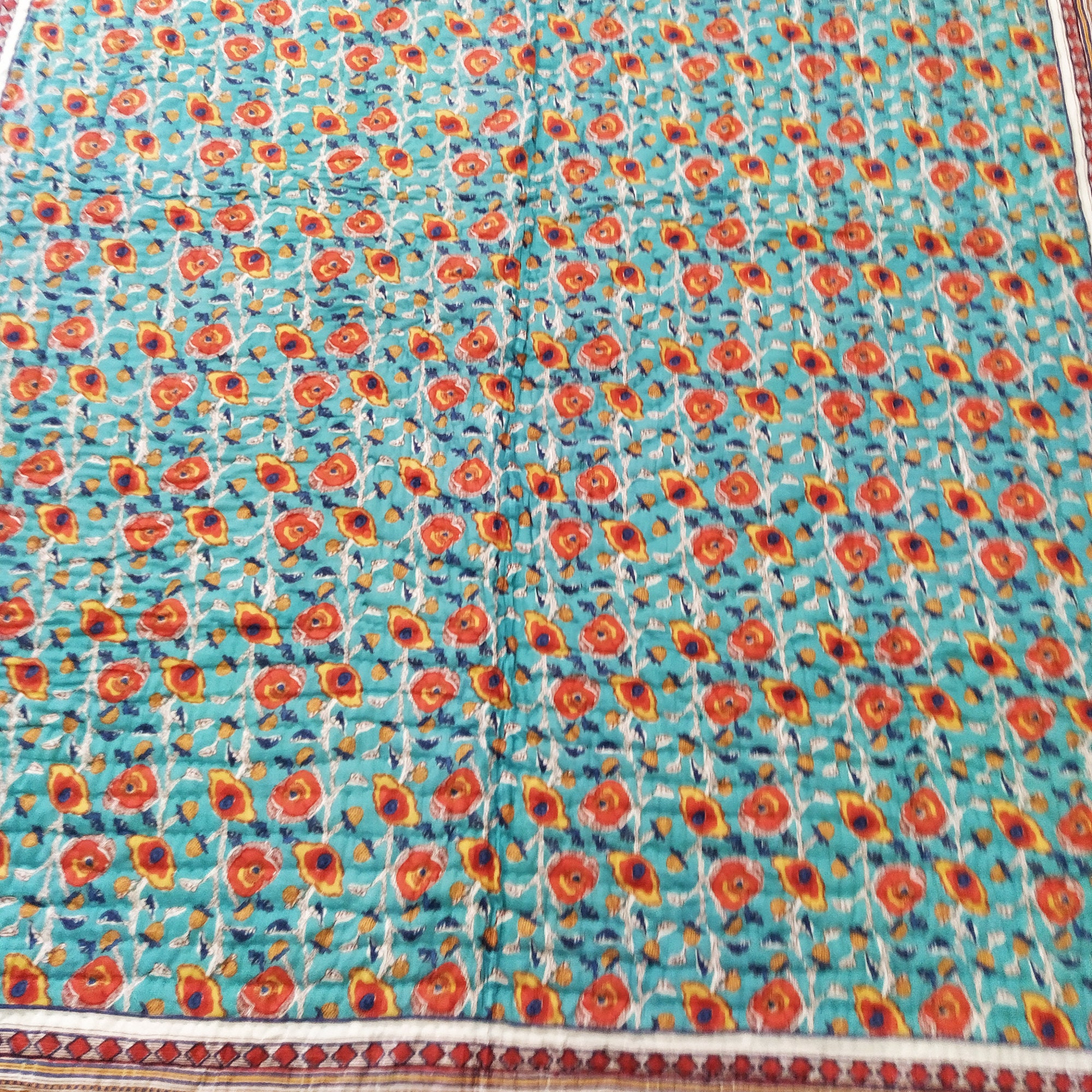 Hand Block Print Quilt Soft Cotton Quilt Green Floral Print Etsy UK