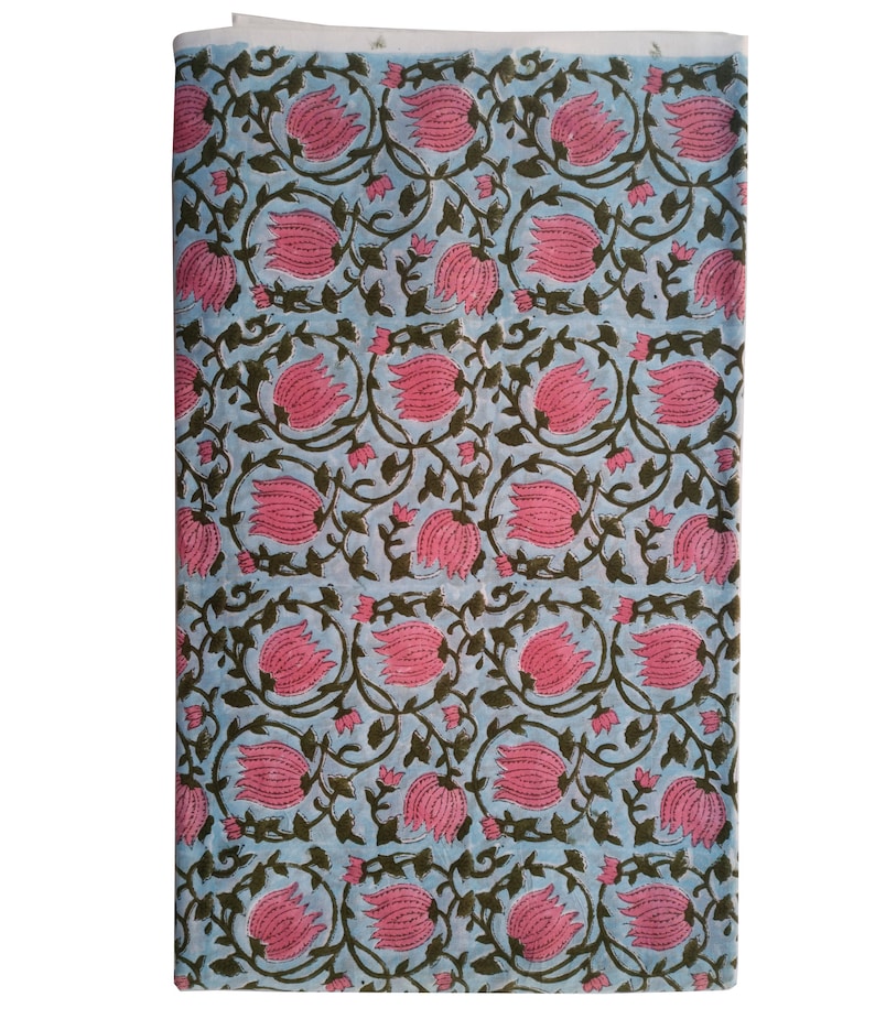 Lotus Print Cotton Fabric Block Print Fabric Indian Fabric Etsy