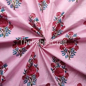 Handblock bedruckter Baumwollstoff: Florales Quilten, Sommerkleid Material