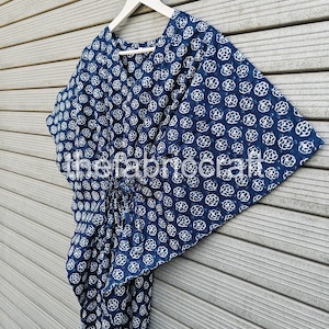 Floral Print Cotton Kaftan: Indian Block Print Beach Cover Up