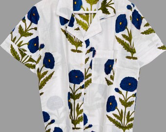 Handmade Cotton Pajama Set: Indian Block Print Floral Night Suit