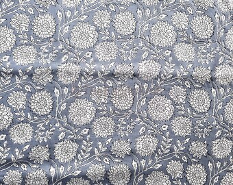 Hand Block Print Cotton Fabric: Floral Indian Fabric By The Yard