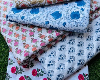 Floral Print Cotton Fabric: Hand Block Printed Boho Fabric By The Yard