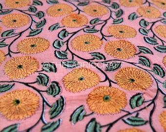 Floral Print Cotton Fabric By The Yard, Indian Block Print