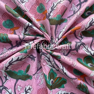 Pink Floral & Pink Fabric, Indian Cotton Fabric, Handmade Block Print Fabric, Floral Print Fabric By The Yard, Dressmaking Fabric