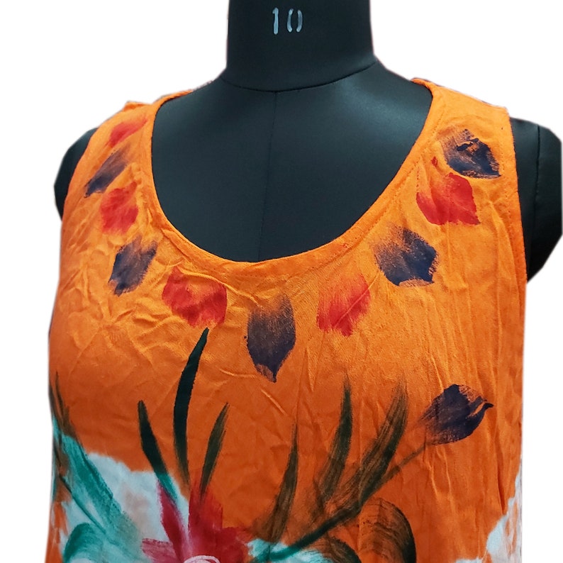 Floral Print Dress Hand Printed Dress Hand Print Dress Orange Rayon Woman Dress Girls Summer Dress Shibori Tie /& Dye Printed Dress
