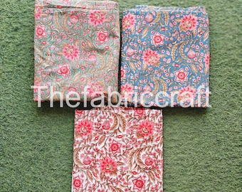 Hand Block Floral Print Cotton Fabric: Soft Boho Dress Material