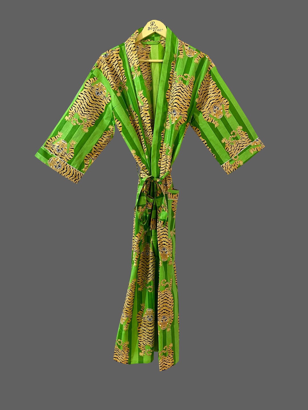 Shimpan Robe Hand Block Print Cotton Kimono Robe: Tiger Print Beach Cover Up - Etsy
