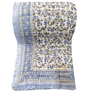 Hand Block Print Cotton Quilt: King Size Reversible Kantha