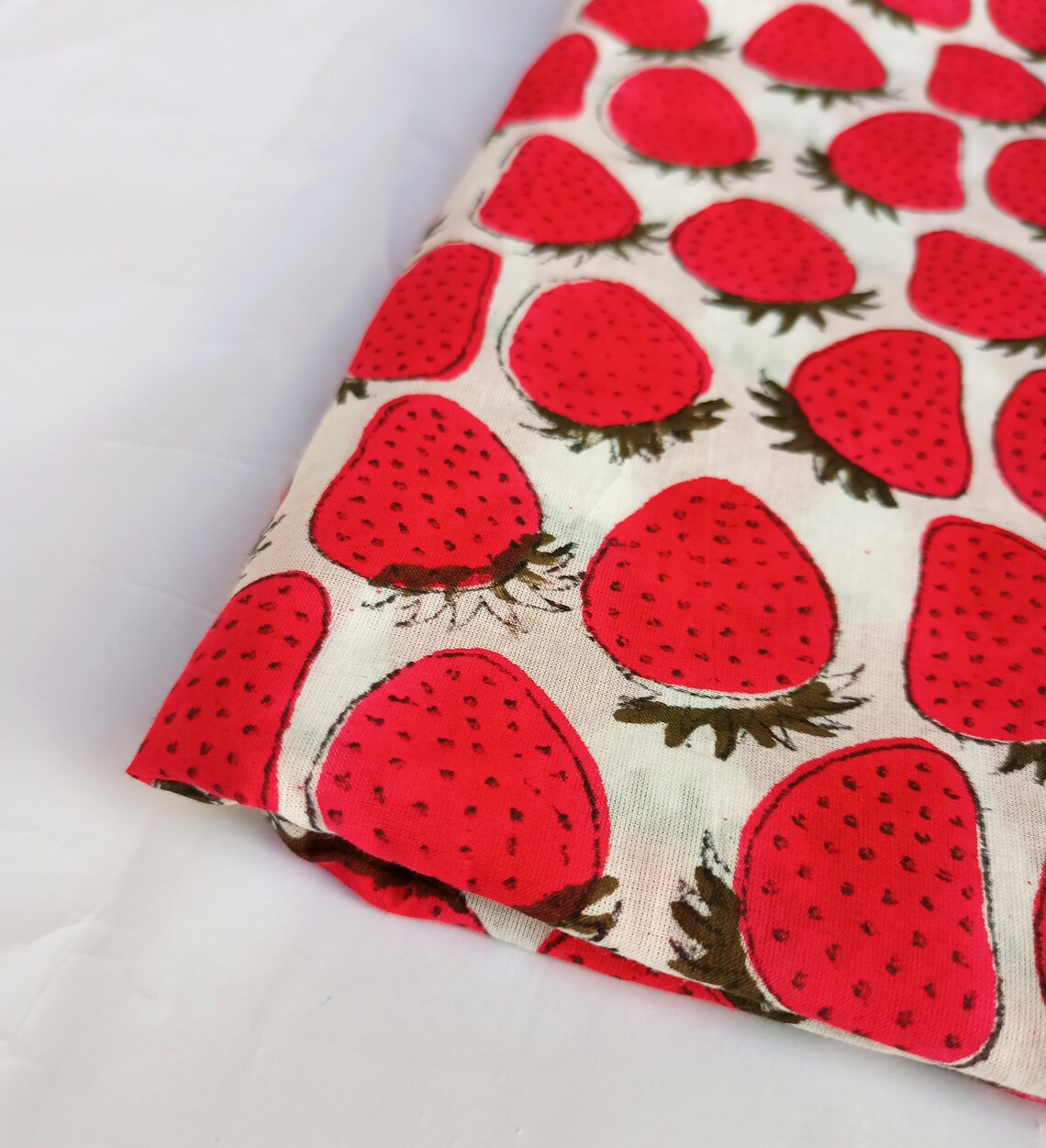 Strawberry Print Fabric by the Yard Block Print Cotton - Etsy