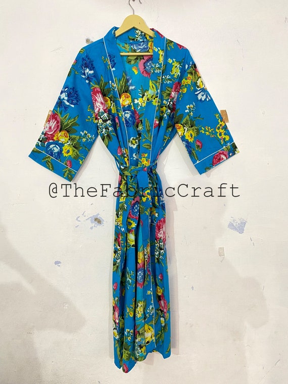 Indian Soft Cotton Kimono Robe Japanese Kimono Floral Print Robe Nightwear Dress Beach Cover Up Long Dressing Gown Bridesmaid Gift Etsy Australia