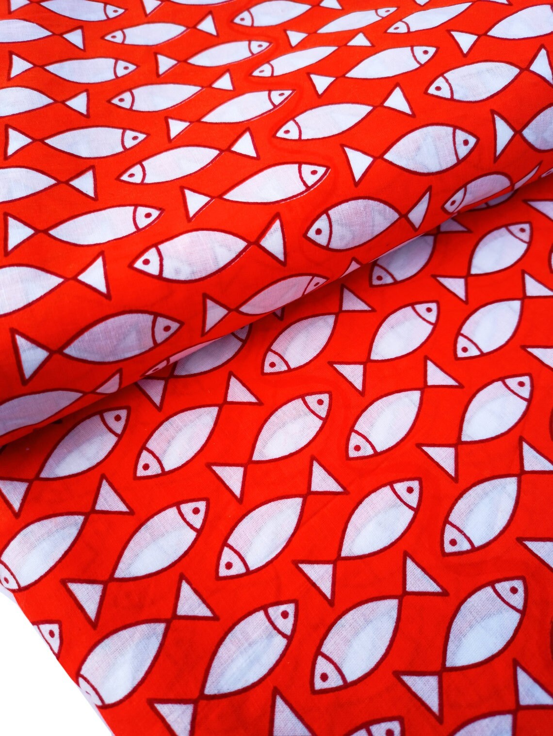 Orange Fish Print Cotton Fabric Indian Block Print Fabric - Etsy