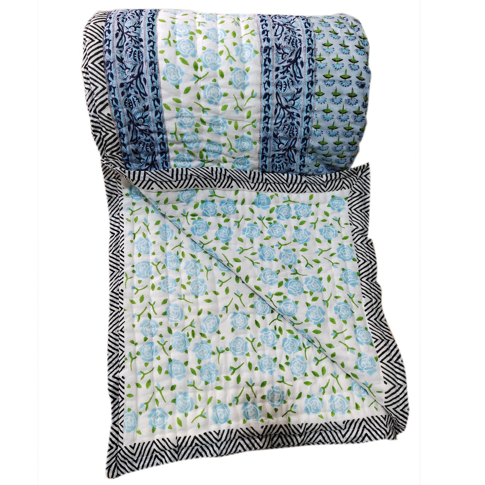 Indian Block Print Bedspread Reversible Cotton Quilt Block Etsy