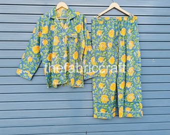 Green Floral Cotton Bridesmaid Pajamas: Bridal Party Gift