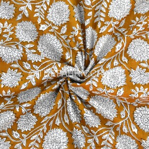 Indian Hand Block Print Cotton Fabric By The Yard, Handmade Fabric, Floral Print Fabric, Sewing Fabric, Dressmaking Fabric, Women&#39;s Clothing