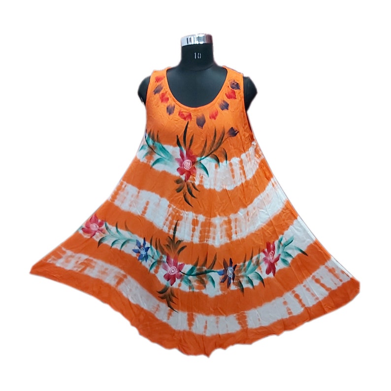 Floral Print Dress Hand Printed Dress Hand Print Dress Orange Rayon Woman Dress Girls Summer Dress Shibori Tie /& Dye Printed Dress