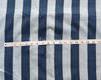 Tela de algodón estampada a mano con rayas azules y grises - Tela estilo boho indio cortada a medida