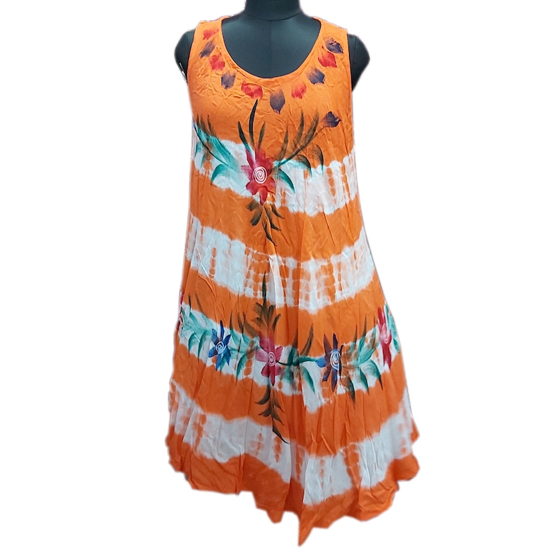 Floral Print Dress Hand Printed Dress Hand Print Dress Orange Rayon Woman Dress Girls Summer Dress Shibori Tie /& Dye Printed Dress