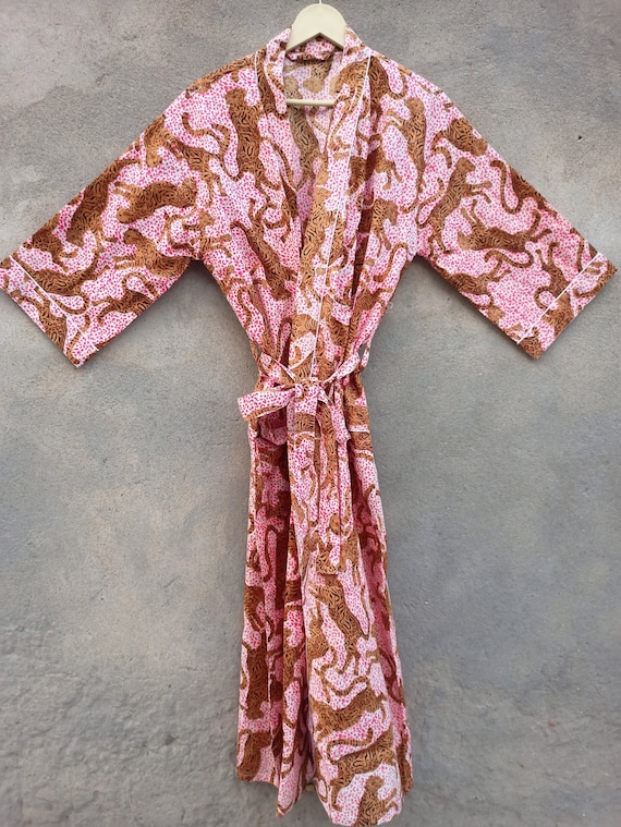Peignoir kimono en coton doux a imprime tigre robe de demoiselle d honneur indienne tenue de plage robe de nuit vetements pour femmes Etsy France