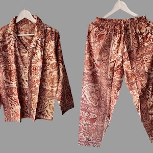Floral Pajama Set, Indian Soft & Pure Cotton Night Suit, Pajama Set For Women&#39;s, Summer PJ Set, Unique Gift