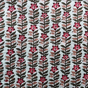 New Floral Print Cotton Fabric By The Yard, Indian Hand Block Print Fabric, Dressmaking Fabric, Sewing & Quilting Fabric