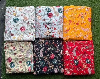 Indian Floral Cotton Fabric: Hand Block Print By The Yard