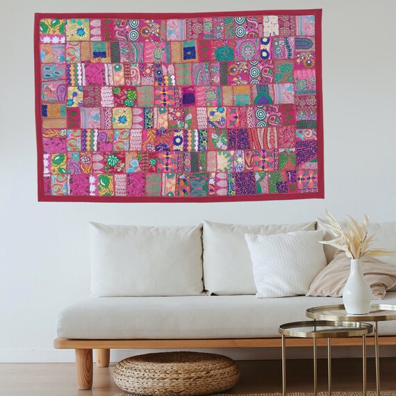 Embroidered Vintage Indian Handmade Cotton Decor Wall Hanging Patchwork