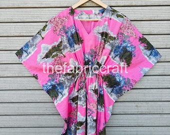Block Print Cotton Kaftan: Floral Indian Dress, Beach Cover Up