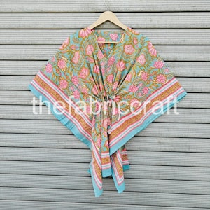 Nuevo caftán corto con estampado floral, caftán de algodón indio, hecho a mano, vestido de noche, pareo playero, regalo para ella.