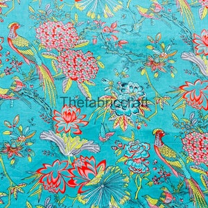 Indischer handgefertigter Baumwollstoff, Pfau-Gedruckter Stoff, Vogel-Druck-Stoff, Quiltstoff, Schneiderstoff