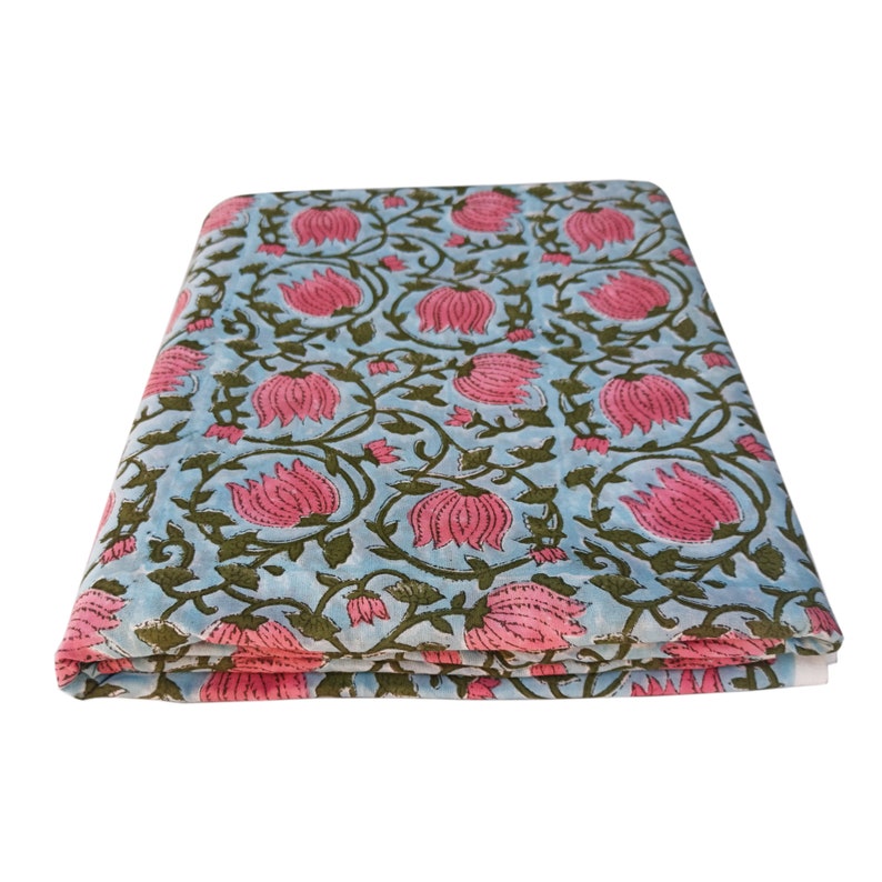 Lotus Print Cotton Fabric Block Print Fabric Indian Fabric Etsy