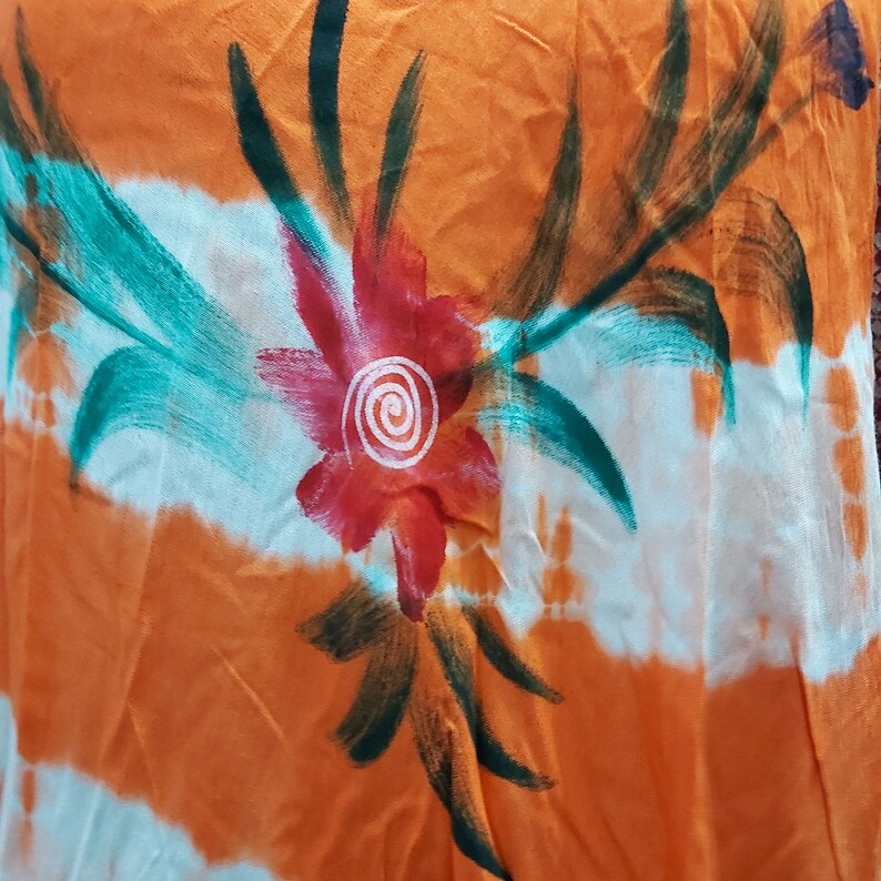 Floral Print Dress Hand Printed Dress Hand Print Dress Orange Rayon Woman Dress Girls Summer Dress Shibori Tie /& Dye Printed Dress