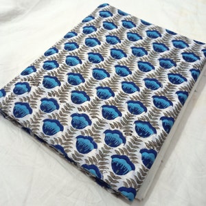Blue Floral Print Cotton Fabric, Indian Cotton Fabric, Dressmaking Fabric, Hand Block Print Fabric, Cotton Fabric By Yard, Kids Clothing