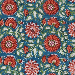 Floral Hand Block Printed Fabric, Cotton Fabric, Indian fabric by yard, Block Printed Cotton womens clothing robe