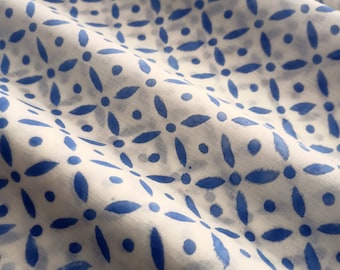 Hand Block Print Cotton Fabric: Indian Blue Floral Fabric