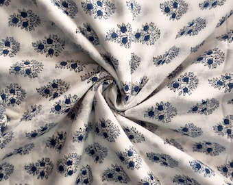Hand Block Print Cotton Fabric: Floral Sewing Fabric By The Yard