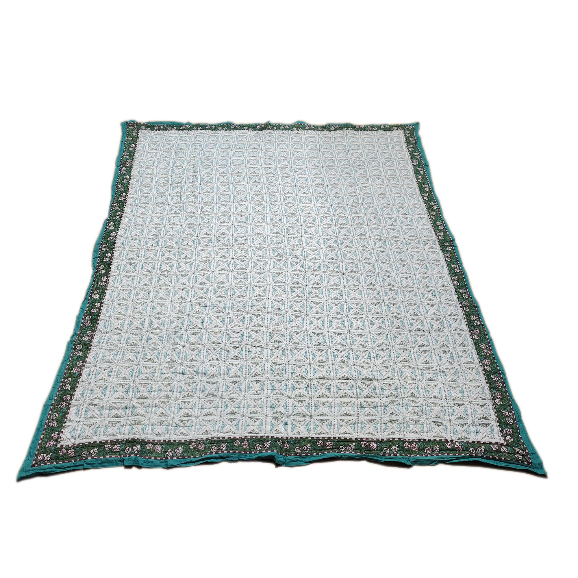 King Size Cotton Quilt Block Print Quilt Cotton Bedspread Etsy UK