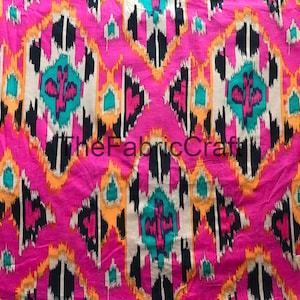 Hand Block Printed Ikat Cotton Fabric: Indian Dressmaking Sewing Material