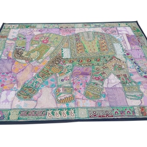 Handmade Elephant Tapestry: Bohemian Embroidered Wall Hanging (80x100)