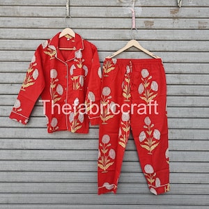 Hand Block Print Cotton Pajama Set: Women&#39;s Lounge Sleepwear