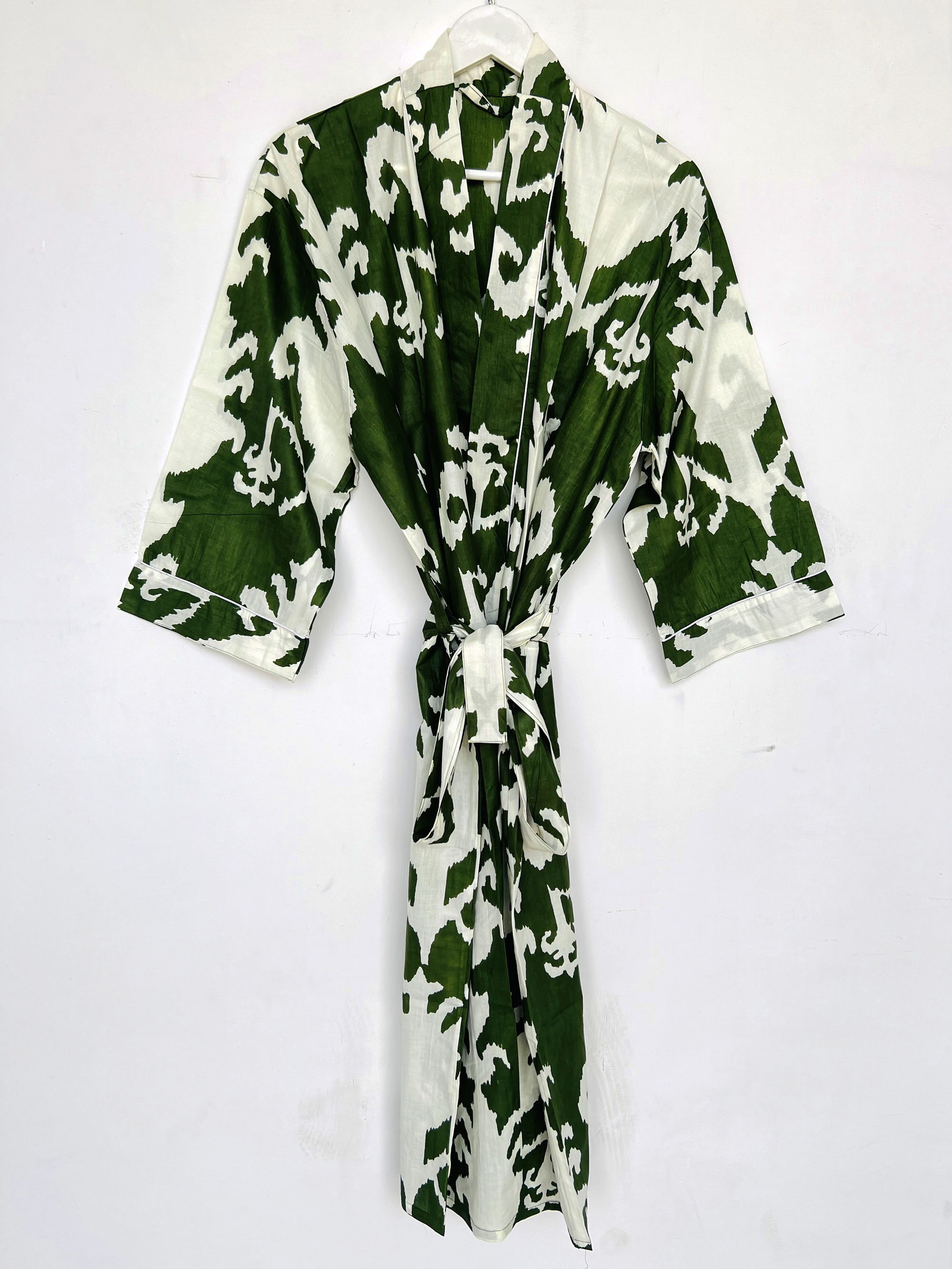 Japanese Kimono Robe, Bridesmaid Gown & Gift, Hand Printed Cotton Kimono Dress, Christmas Gift, Gift For Her