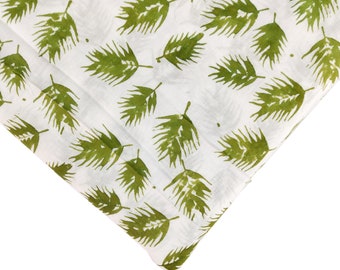 Tissu en coton imprimé feuille verte : tissu à coudre indien par mètre