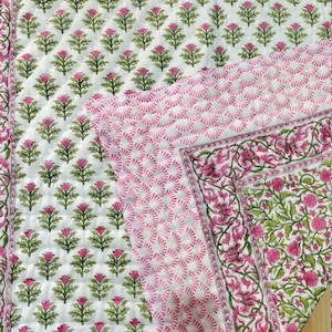 Hand Block Print Cotton Quilt: Floral Reversible King/Twin Size